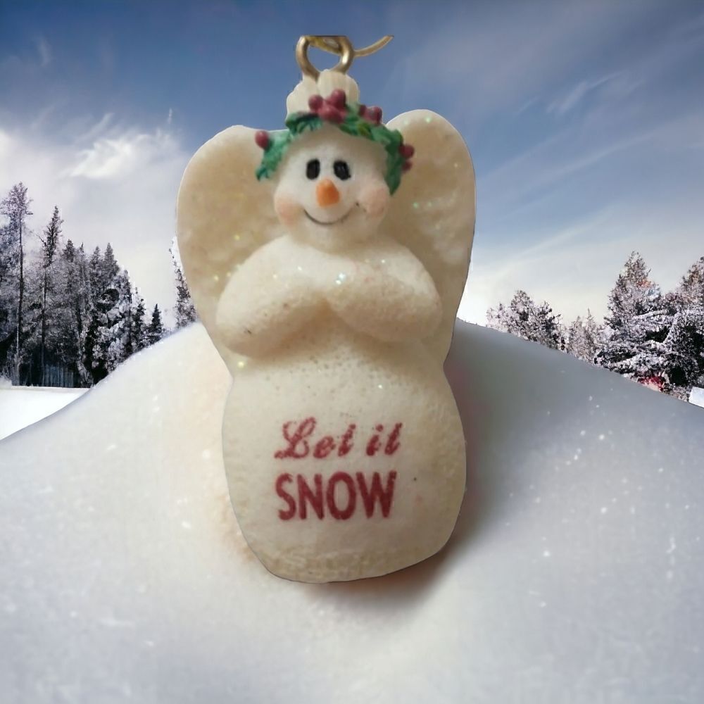 Ganz Mini Snowman Angel Ornament Let It Snow Glittery Christmas Package Topper
